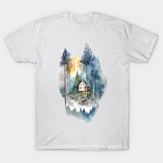 Cozy forest house surrounded with trees T-Shirt by SMCLN